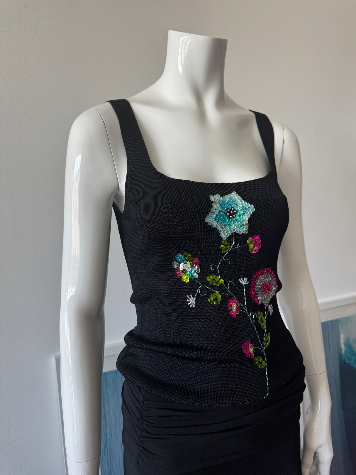 RAMPAGE Black Knit Top with Sequin Flowers