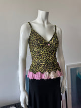 Yellow/Black Mesh Leopard Print and Pink Lace Cami