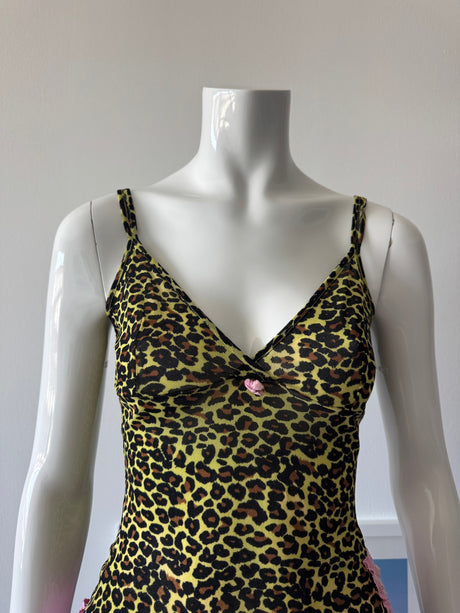 Yellow/Black Mesh Leopard Print and Pink Lace Cami