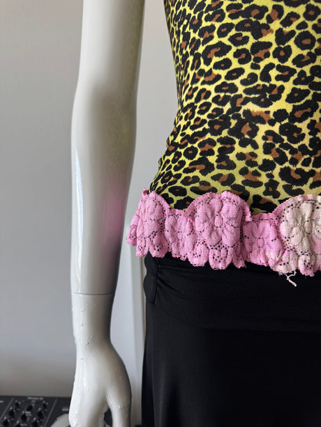 Yellow/Black Mesh Leopard Print and Pink Lace Cami