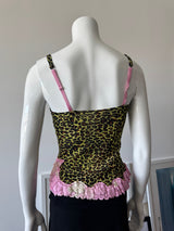 Yellow/Black Mesh Leopard Print and Pink Lace Cami