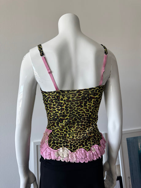 Yellow/Black Mesh Leopard Print and Pink Lace Cami