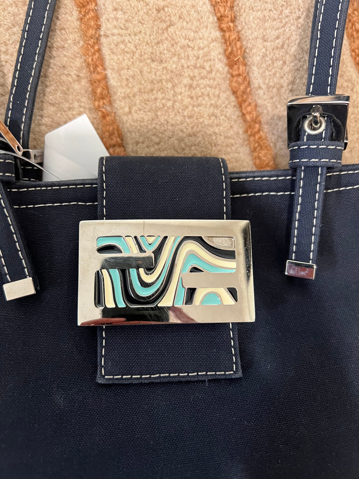 #14 Fendi Zucca Canvas Mamma Mini Handbag Navy