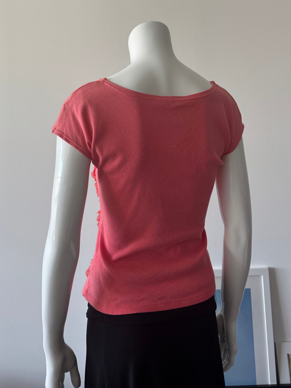 Coral Ruched Mesh T-Shirt