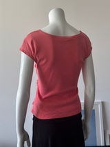 Coral Ruched Mesh T-Shirt