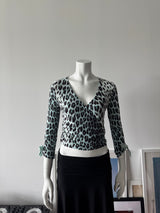 BLUMARINE Blue Leopard Print Wrap Sweater