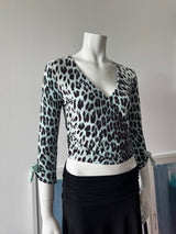 BLUMARINE Blue Leopard Print Wrap Sweater