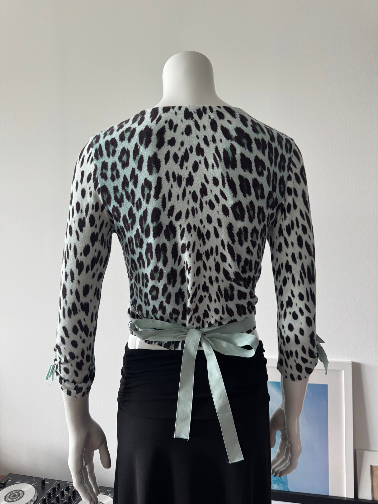 BLUMARINE Blue Leopard Print Wrap Sweater