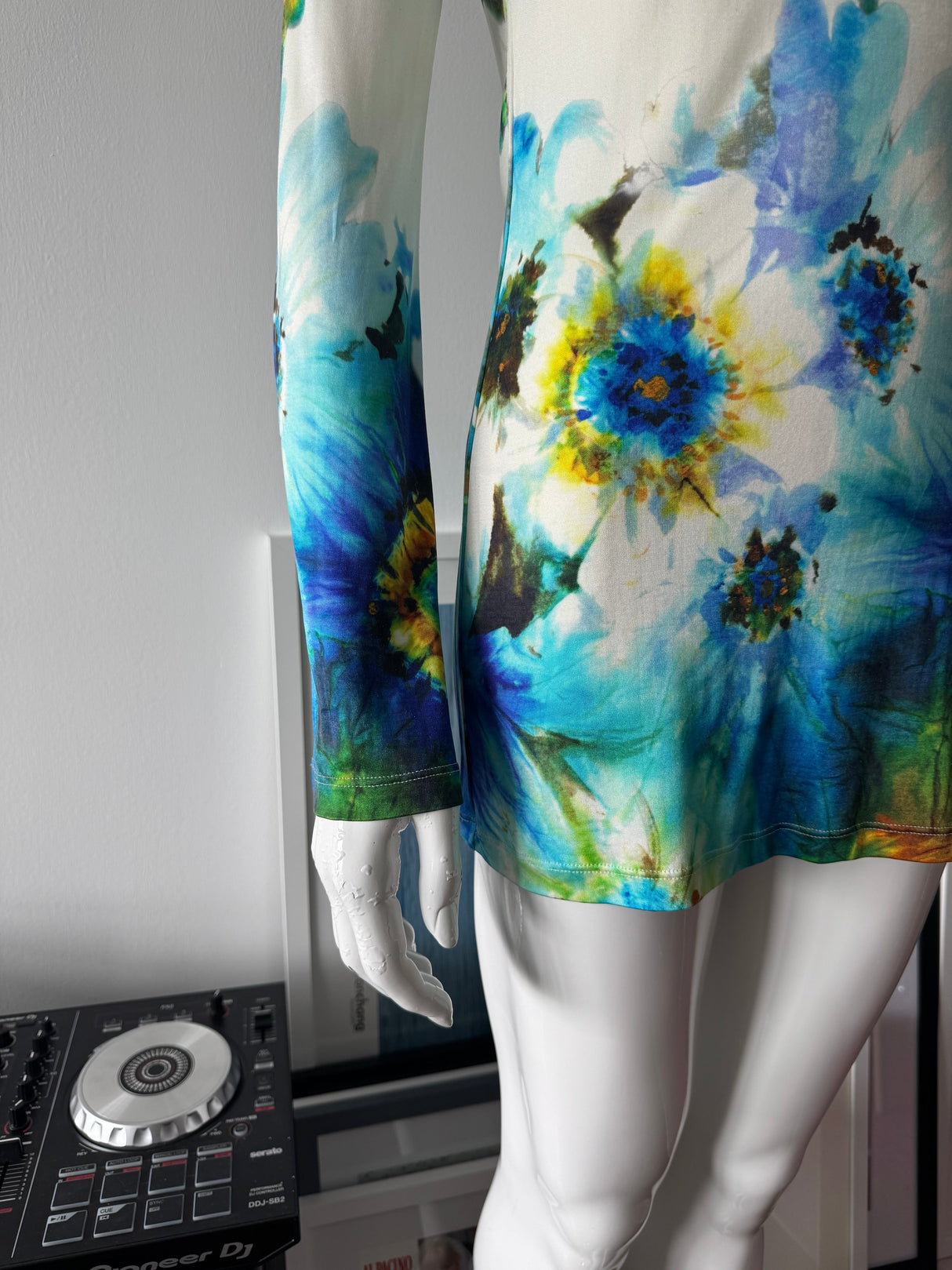 BLUMARINE Silk Blue/Green Floral Print Mini Dress