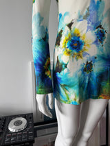 BLUMARINE Silk Blue/Green Floral Print Mini Dress