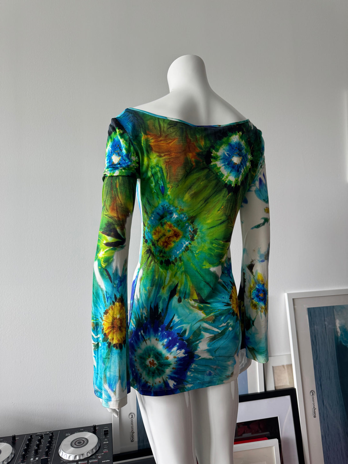 BLUMARINE Silk Blue/Green Floral Print Mini Dress