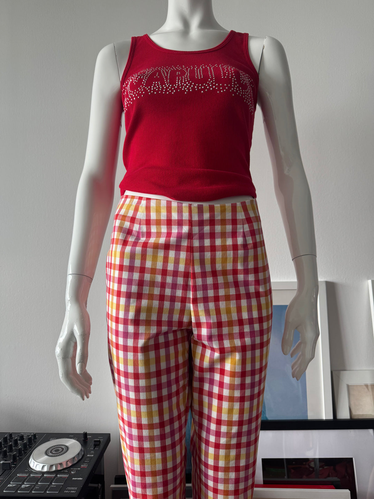 MOSCHINO Plaid High Waist Pants