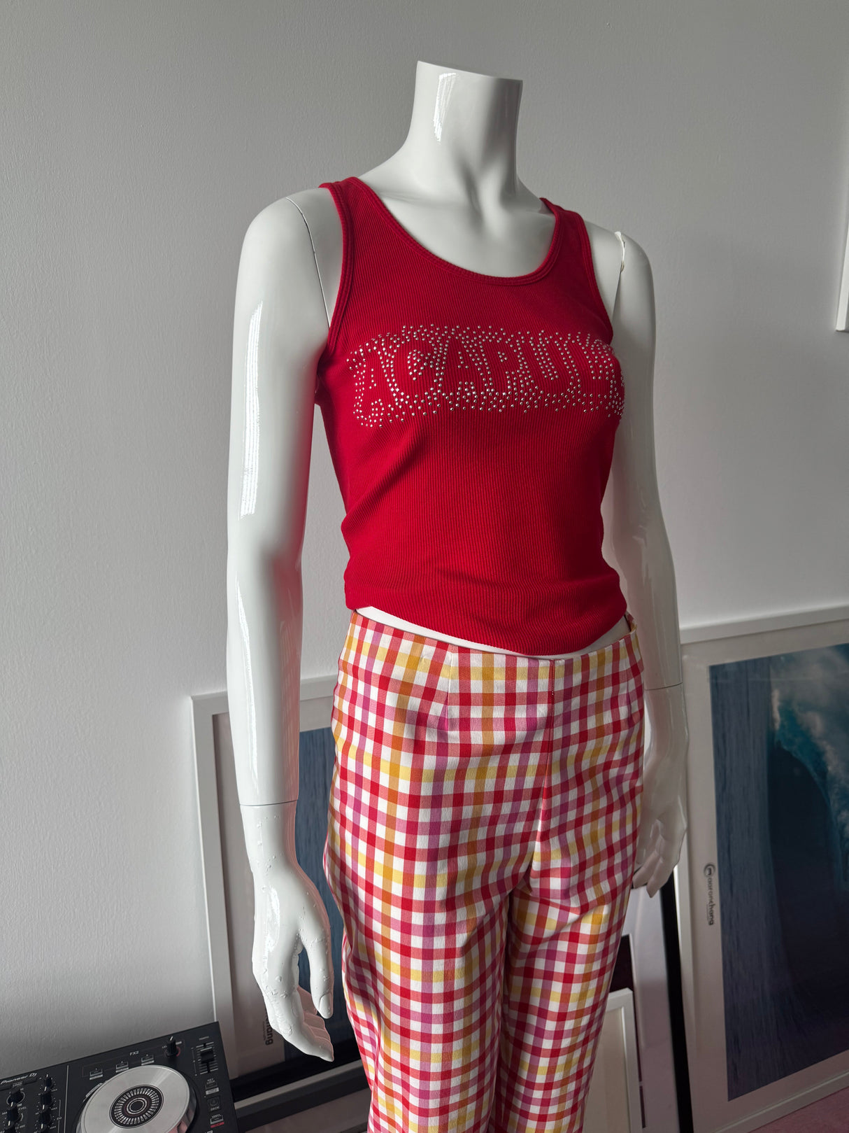 MOSCHINO Plaid High Waist Pants