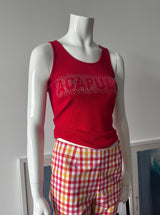Red Ribbed Tank Top with 'Acapulco' Rhinestone Logo