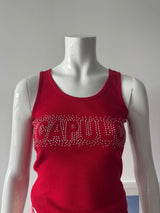 Red Ribbed Tank Top with 'Acapulco' Rhinestone Logo
