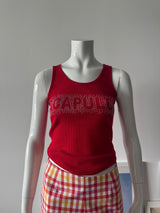 Red Ribbed Tank Top with 'Acapulco' Rhinestone Logo