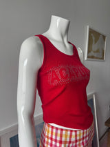 Red Ribbed Tank Top with 'Acapulco' Rhinestone Logo