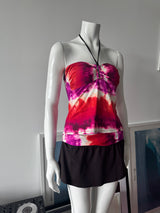 LA BLANCA Brown and Tie Dye Swim Tankini and Skirt
