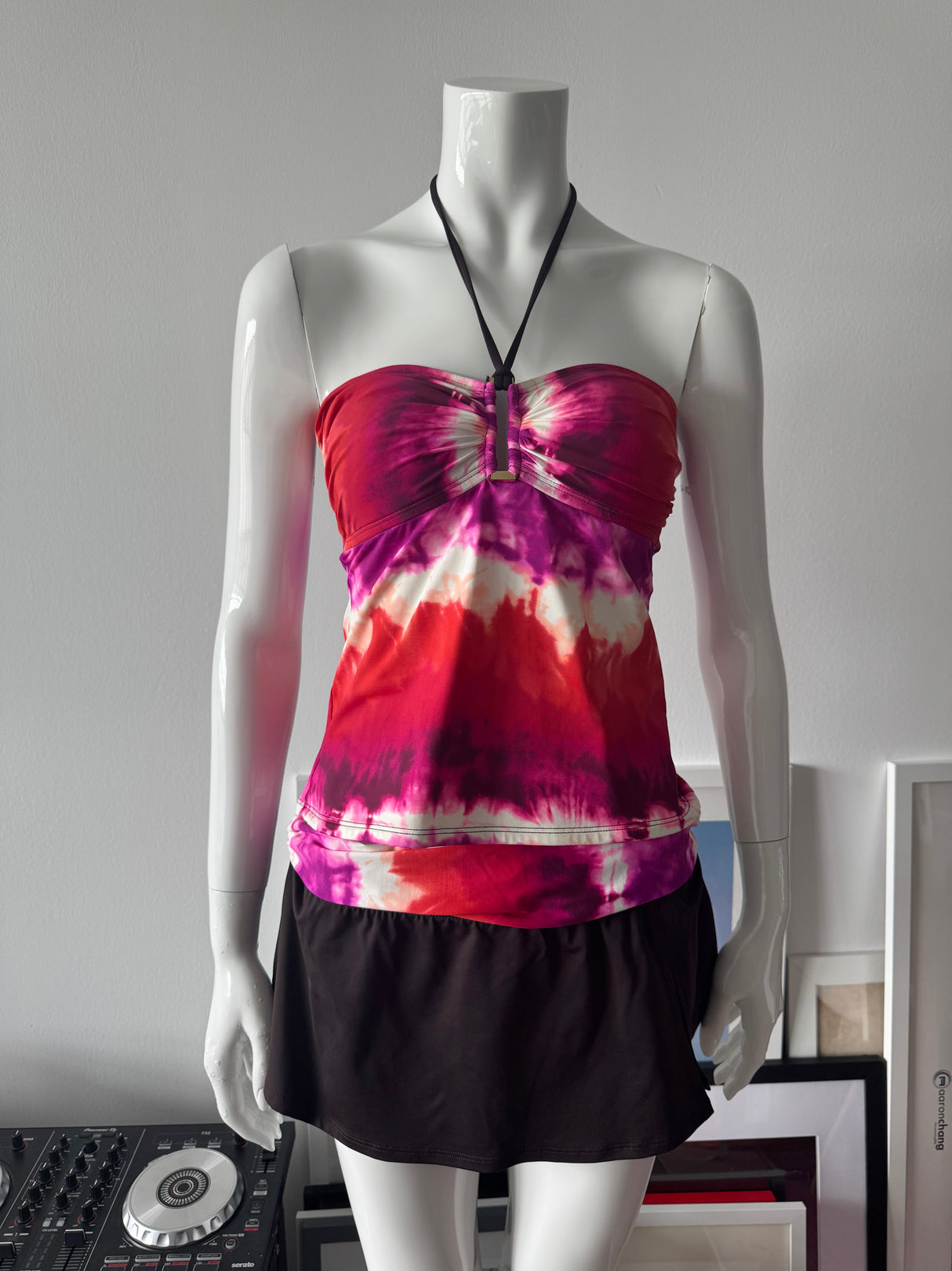 LA BLANCA Brown and Tie Dye Swim Tankini and Skirt