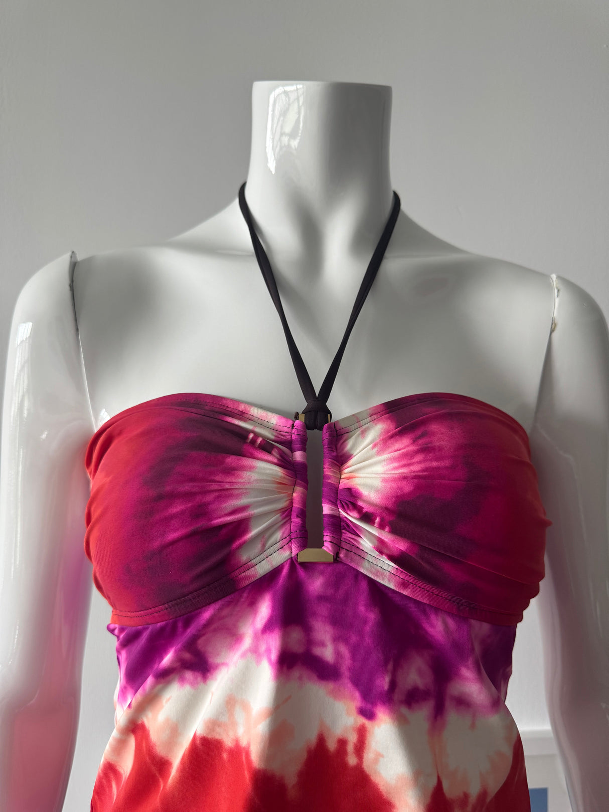 LA BLANCA Brown and Tie Dye Swim Tankini and Skirt