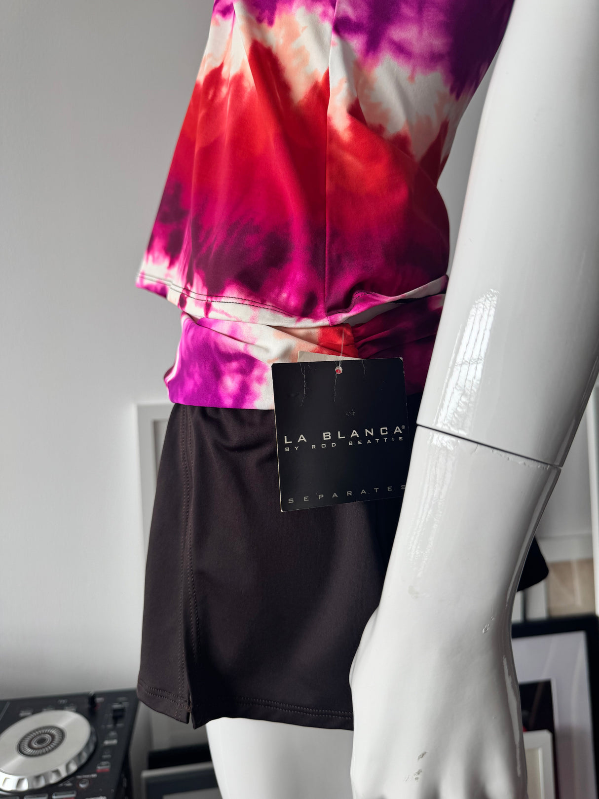 LA BLANCA Brown and Tie Dye Swim Tankini and Skirt