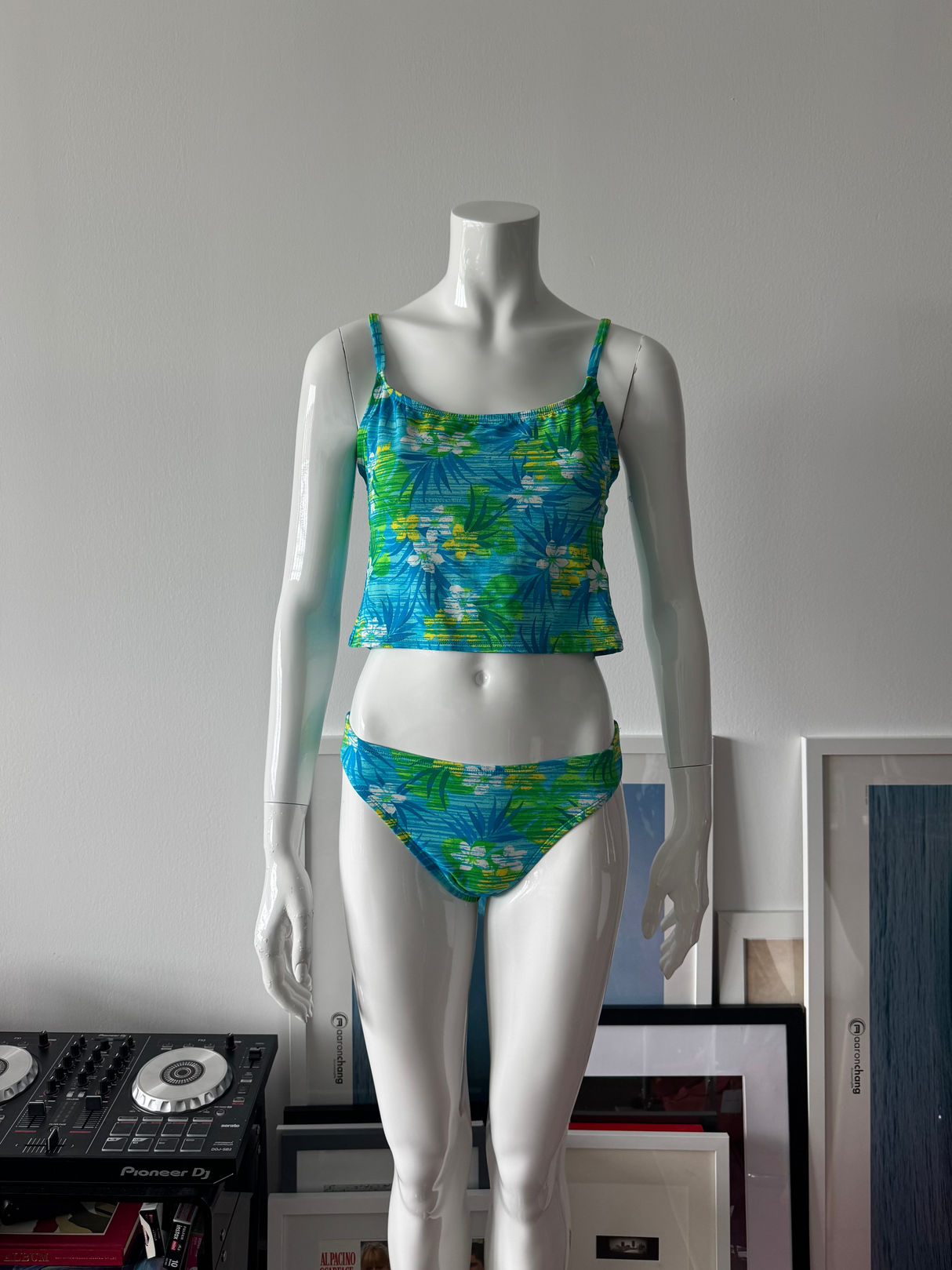Blue/Green Tropical Print Tankini Top and Bottoms