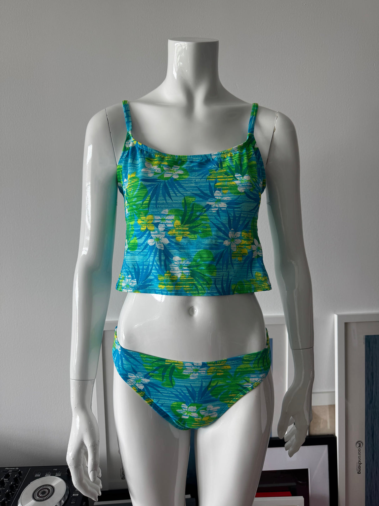 Blue/Green Tropical Print Tankini Top and Bottoms