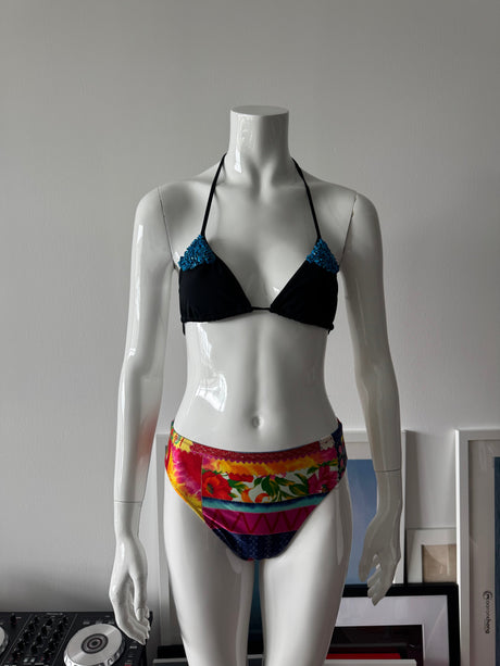 Black Triangle Bikini Top with Turquoise Stones