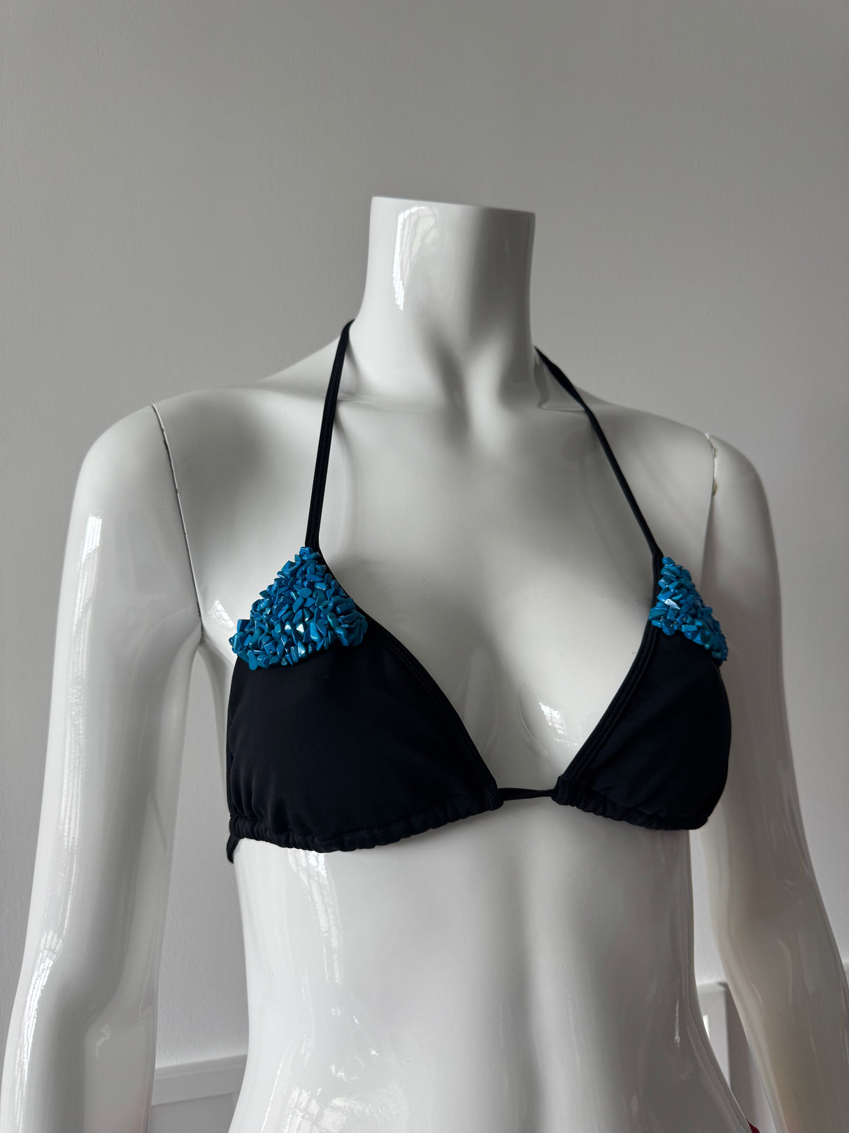 Black Triangle Bikini Top with Turquoise Stones