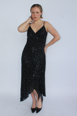 Black beaded asymmetrical gown