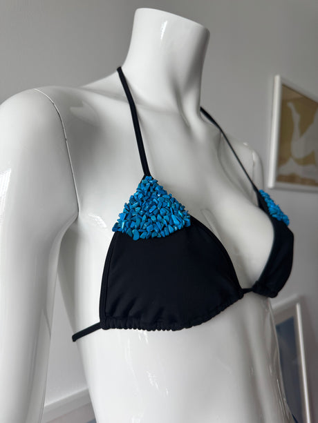 Black Triangle Bikini Top with Turquoise Stones