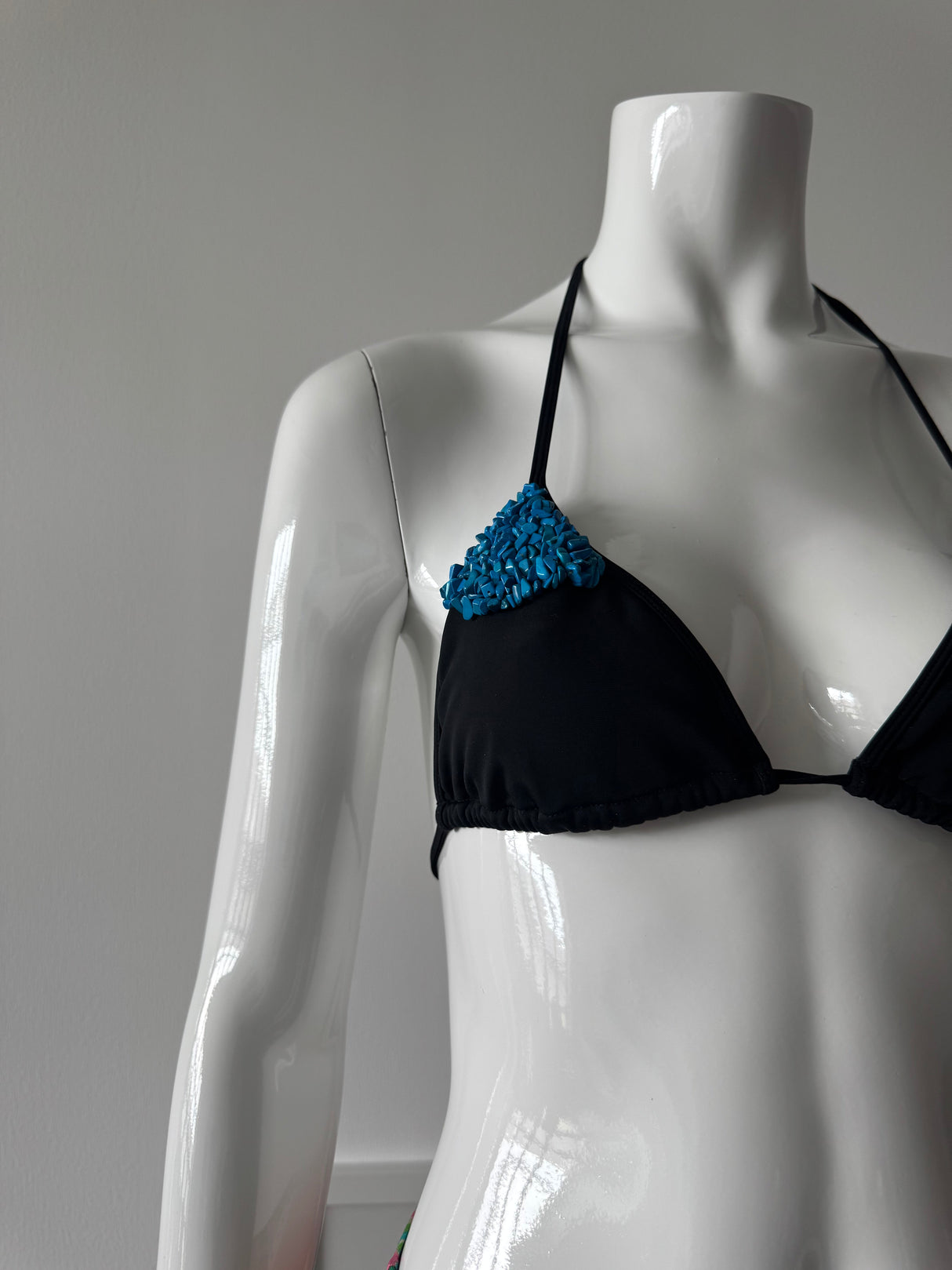 Black Triangle Bikini Top with Turquoise Stones