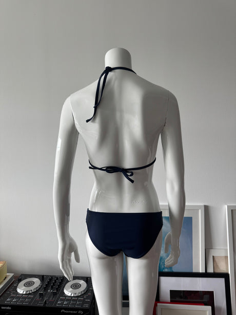 Navy And White Lace Detail Bikini Top and Bottom