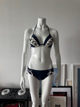 Navy And White Lace Detail Bikini Top and Bottom