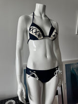 Navy And White Lace Detail Bikini Top and Bottom
