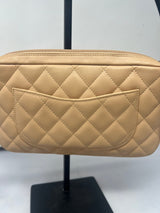 #55 Chanel Cambon Ligne Quilted Lambskin Camera Crossbody Bag Beige with Black Tonal CC Logo & Black Leather Strap