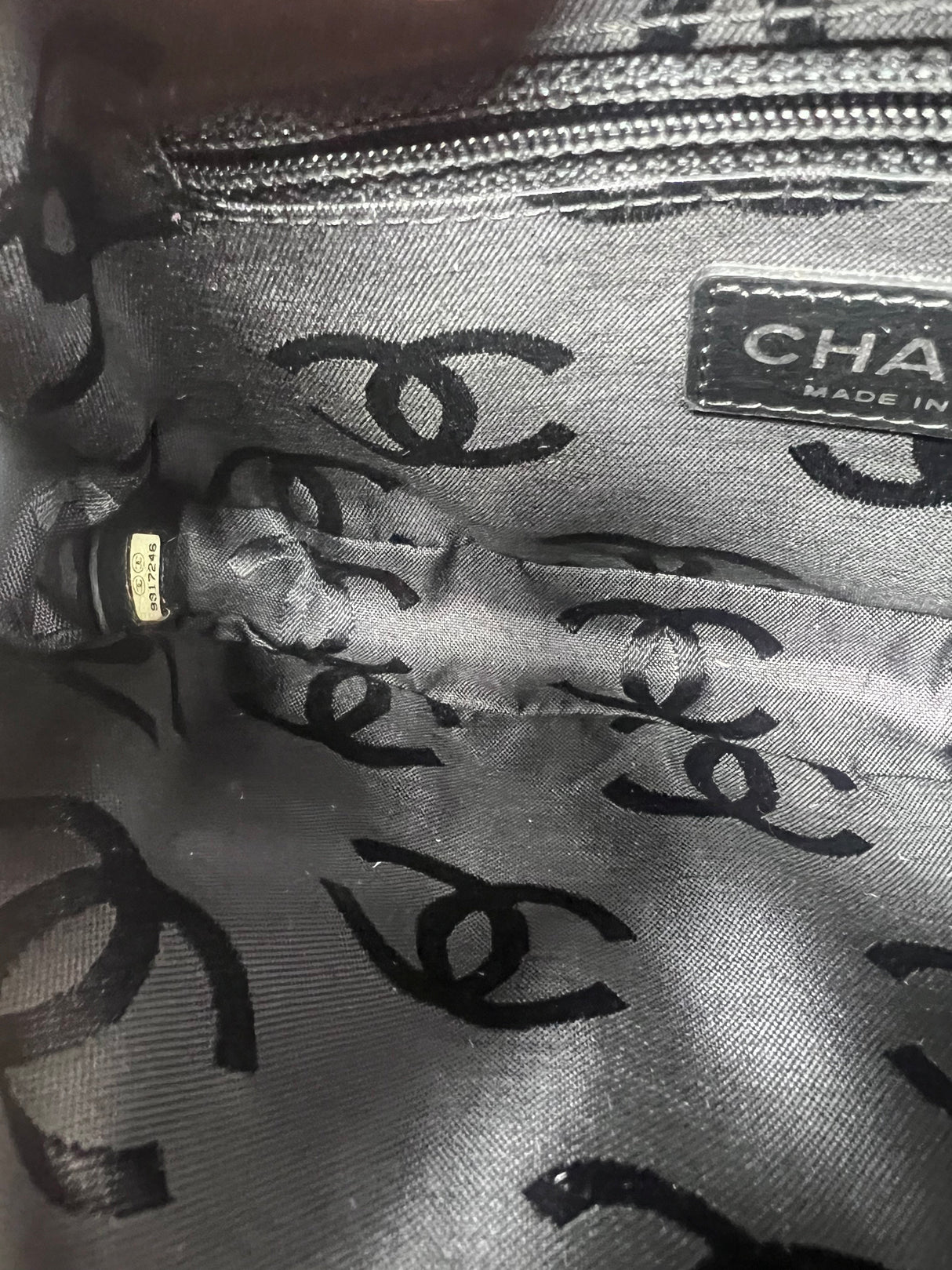 #55 Chanel Cambon Ligne Quilted Lambskin Camera Crossbody Bag Beige with Black Tonal CC Logo & Black Leather Strap