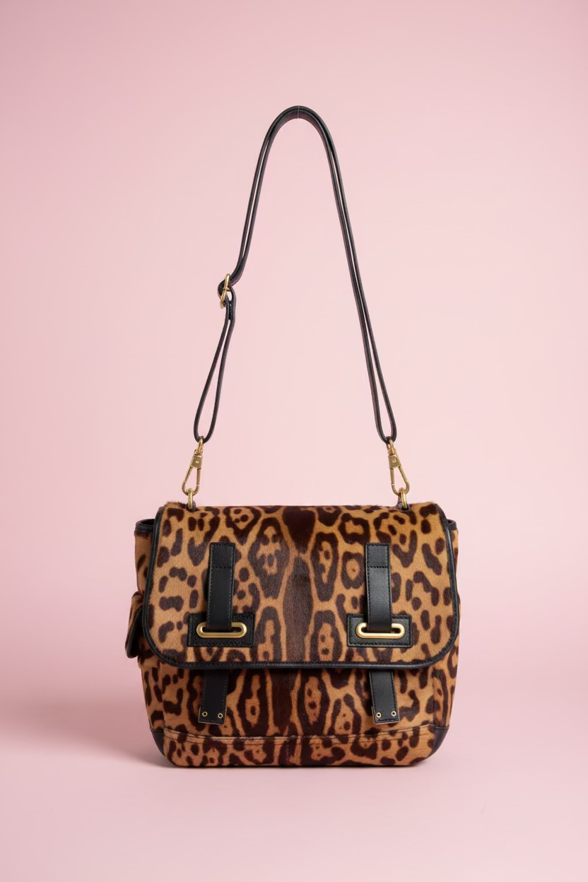 #75 YSL Rive Gauche Leopard Printed Pony Hair Downtown Bag