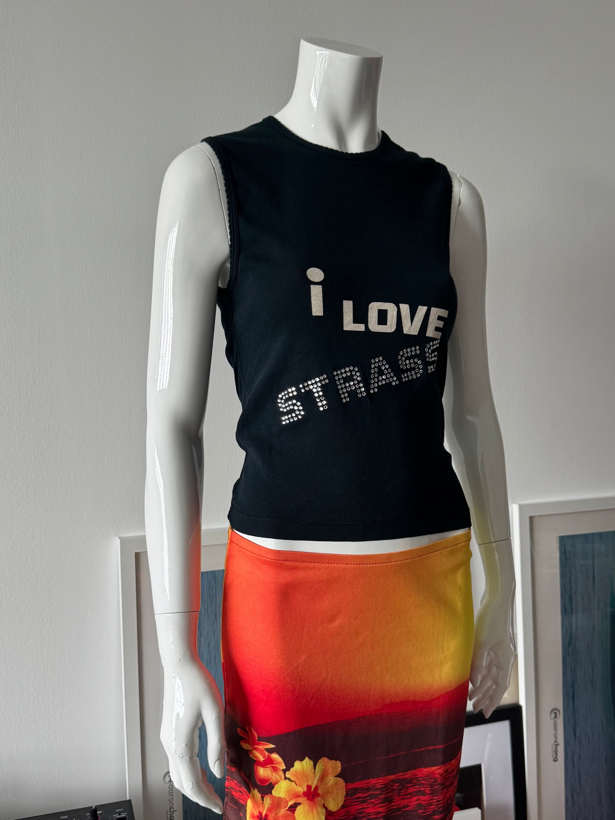 SONIA RYKIEL Black Tank Top with Rhinestone Text