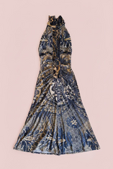 Roberto Cavalli Fall/Winter 2006 Indigo & Gold Python Print Silk Jersey Halter Gown