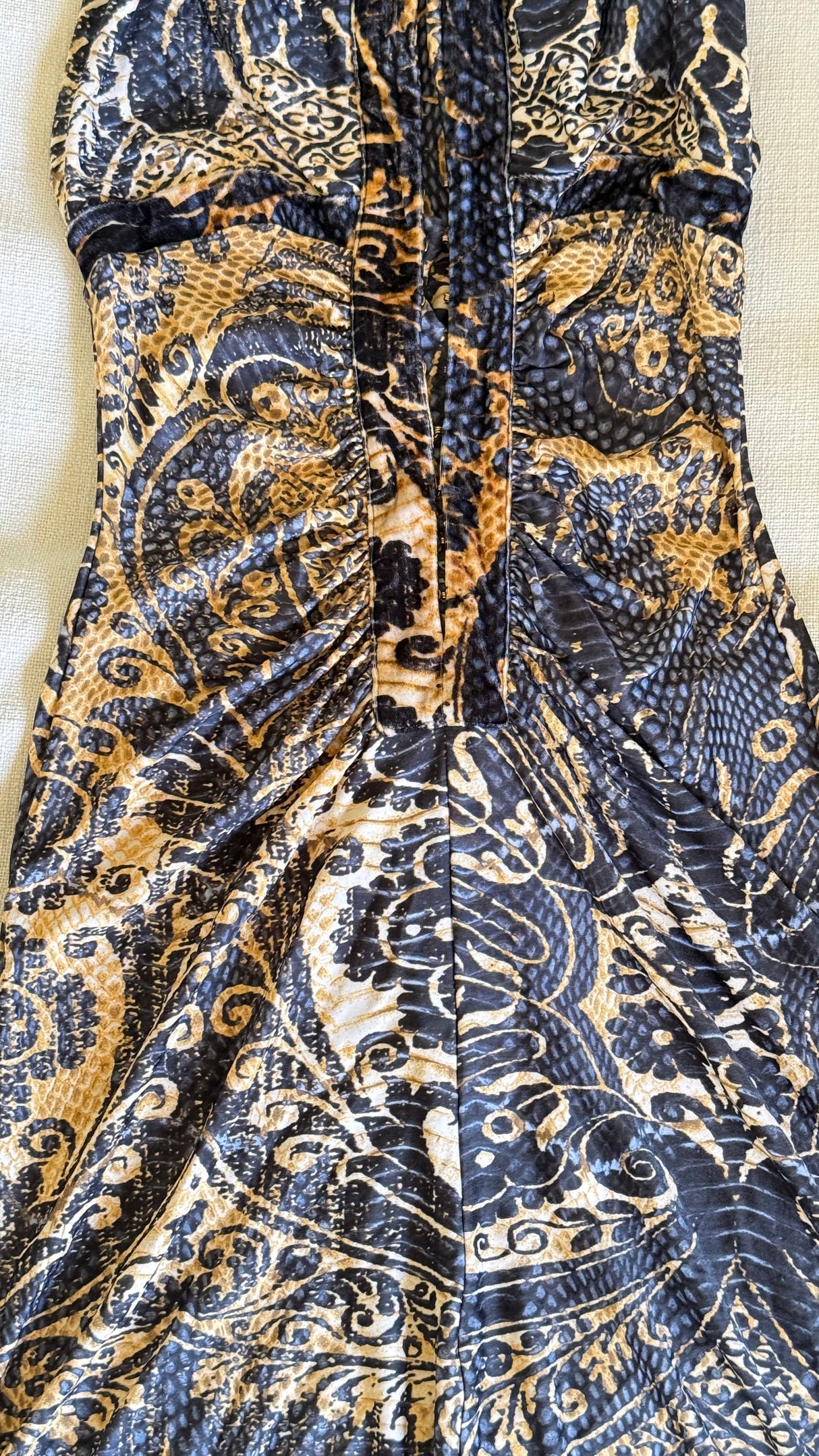 Roberto Cavalli Fall/Winter 2006 Indigo & Gold Python Print Silk Jersey Halter Gown