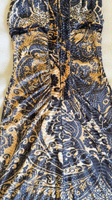 Roberto Cavalli Fall/Winter 2006 Indigo & Gold Python Print Silk Jersey Halter Gown