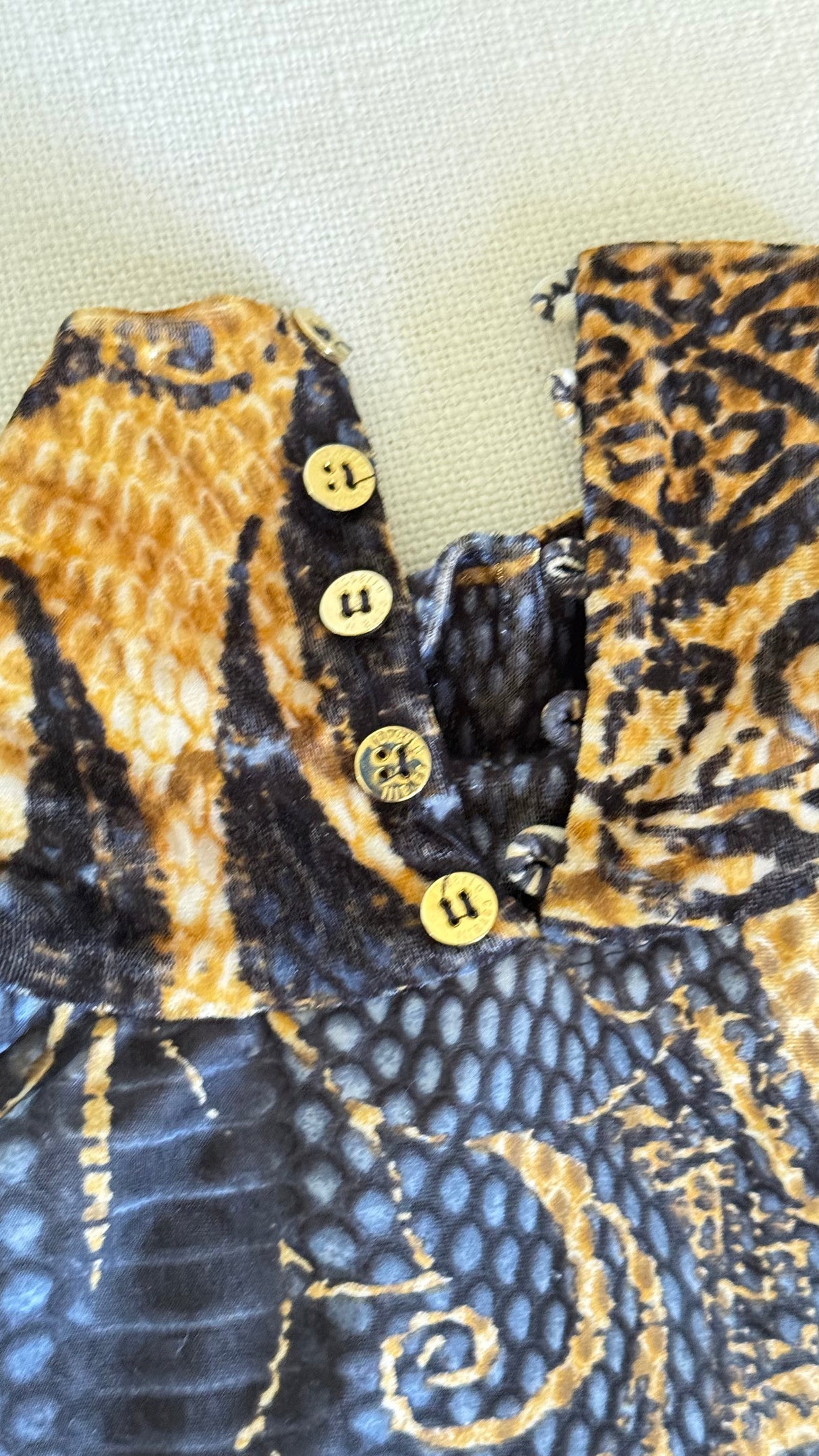 Roberto Cavalli Fall/Winter 2006 Indigo & Gold Python Print Silk Jersey Halter Gown