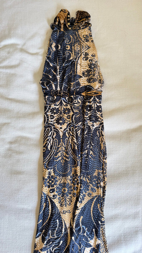 Roberto Cavalli Fall/Winter 2006 Indigo & Gold Python Print Silk Jersey Halter Gown