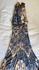 Roberto Cavalli Fall/Winter 2006 Indigo & Gold Python Print Silk Jersey Halter Gown