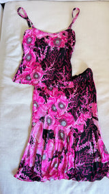 SS2002 Gianni Versace Couture by Donatella Versace Pink Poppy Floral Print Stretch Set