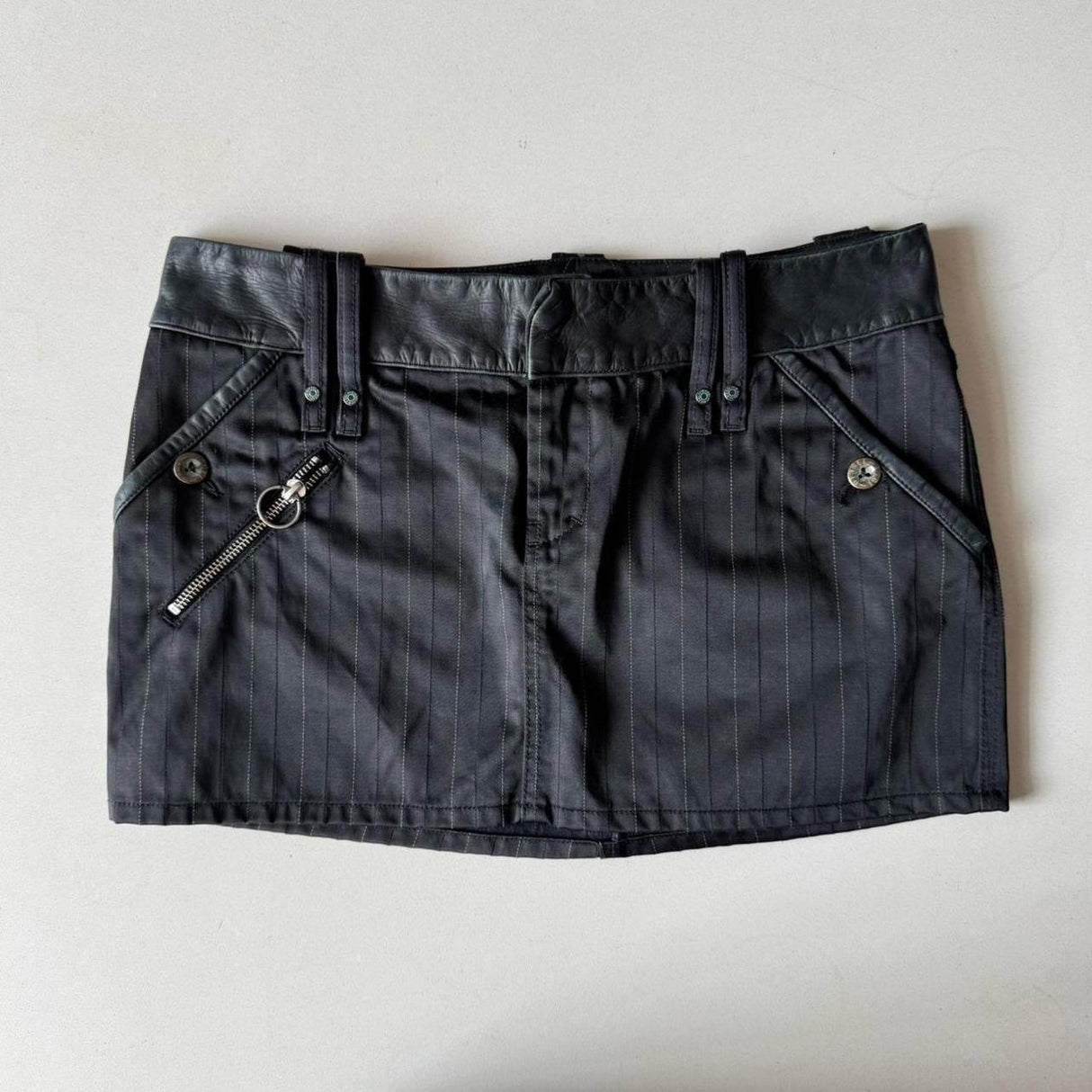 Diesel Pinstripe Leather Mini Skirt