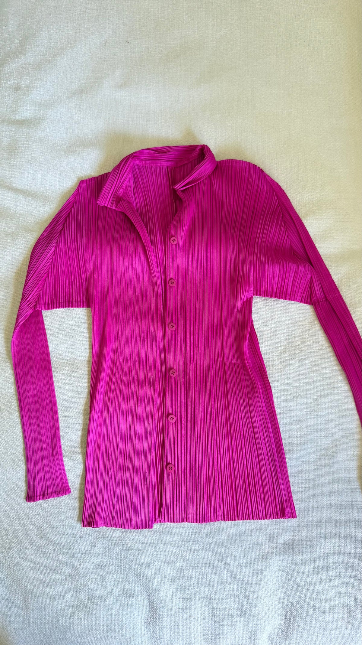 Issey Miyake Pleats Please Fuchsia Button-Up Top