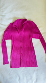 Issey Miyake Pleats Please Fuchsia Button-Up Top