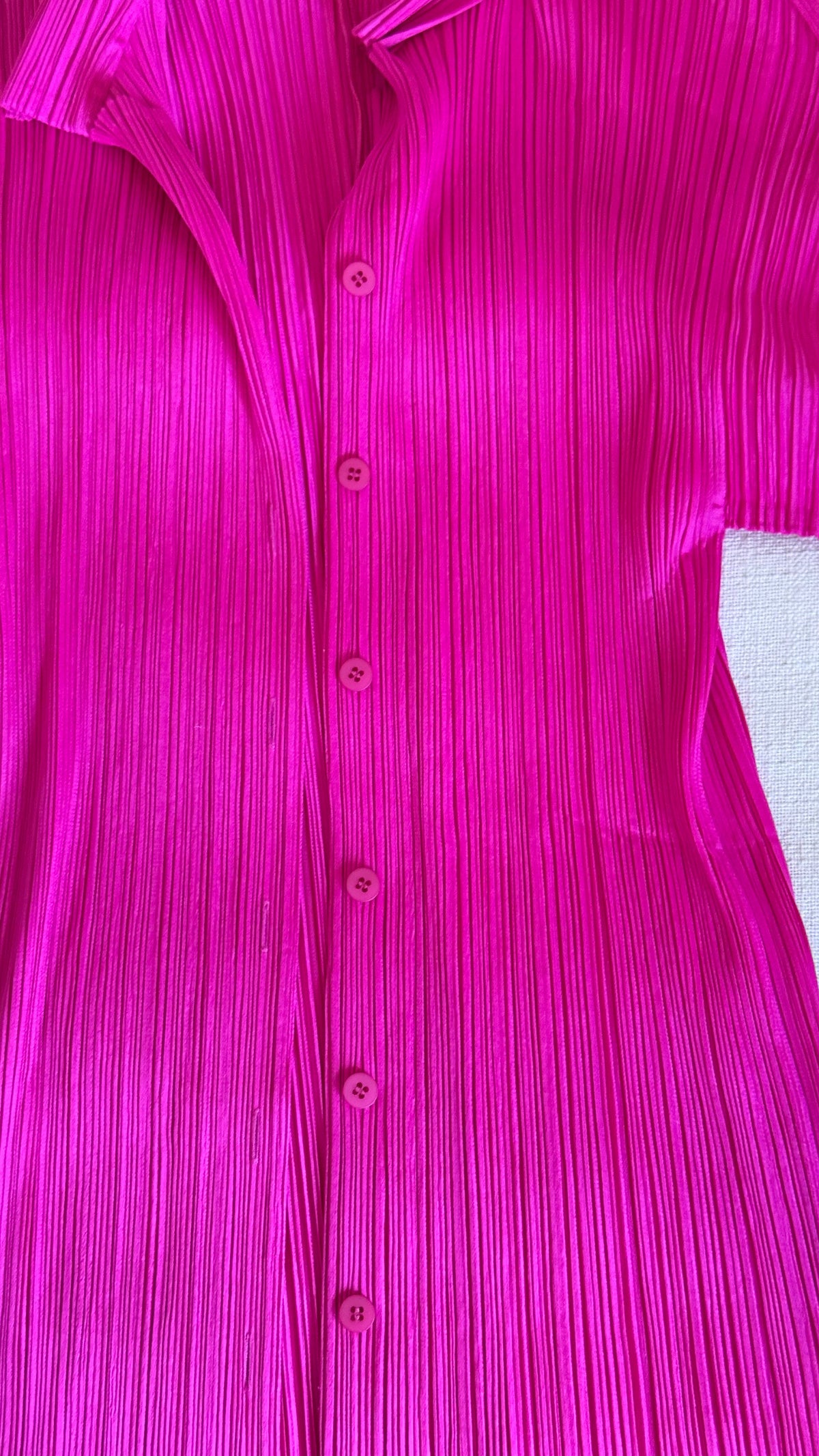 Issey Miyake Pleats Please Fuchsia Button-Up Top